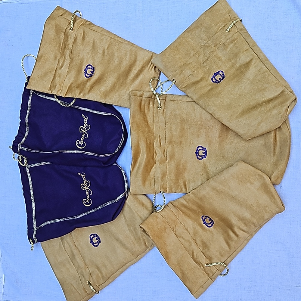 Bundle of 5 Gold & 2 Purple Crown Royal Pouches